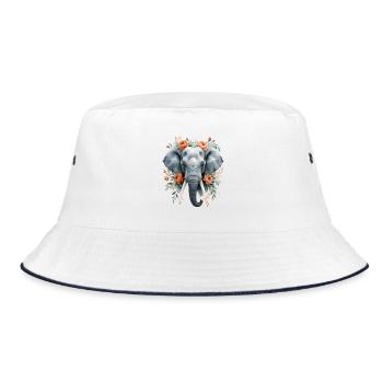 Elephant with flower wreath - Bucket Hat - white/navy - Front