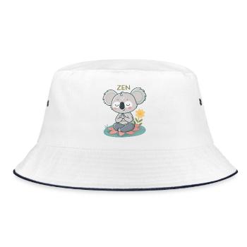 Zen Koala on Lotus - Bucket Hat - white/navy - Front