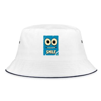 Lachendes Blaues Cartoon-Gesicht - Bucket Hat - Weiß/Navy - Vorne