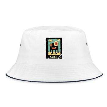 Einäugiges Monster im Sand - Bucket Hat - Weiß/Navy - Vorne