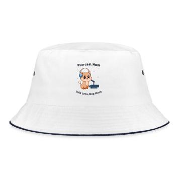 Purrcast-Moderator – Weniger reden, mehr schlafen, Katze - Bucket Hat - Weiß/Navy - Vorne