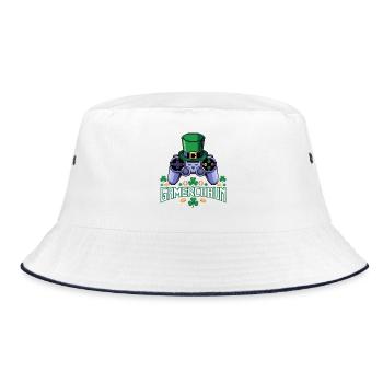 GamerChain Pixel Leprechaun - Bucket Hat - Weiß/Navy - Vorne
