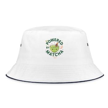 Powered By Matcha Funny Green Tea Matcha Lover - Bucket Hat - white/navy - Front