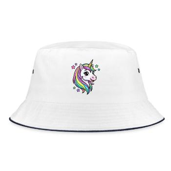 Regenbogen Einhorn Glitzerkopf - Bucket Hat - Weiß/Navy - Vorne
