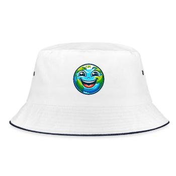 Fröhliche Erde Cartoon - Bucket Hat - Weiß/Navy - Vorne