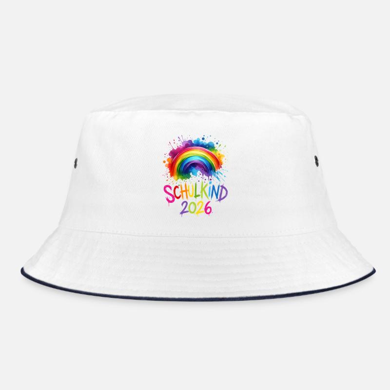 Schulkind 2026 Regenbogen - Bucket Hat - Weiß/Navy