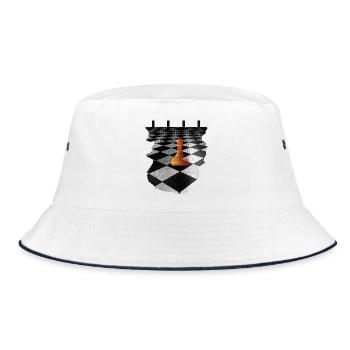 Oranger Bauer auf schwarz-weißem Schachbrett - Bucket Hat - Weiß/Navy - Vorne
