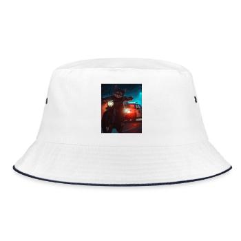 Night Cat on Motorcycle Noir - Bucket Hat - white/navy - Front