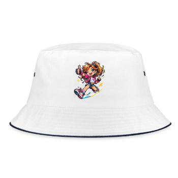 Energetic cartoon heroine in motion - Bucket Hat - white/navy - Front