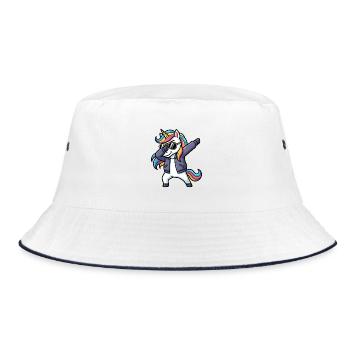 Dabbing Einhorn mit Sonnenbrille Cartoon Motiv - Bucket Hat - Weiß/Navy - Vorne