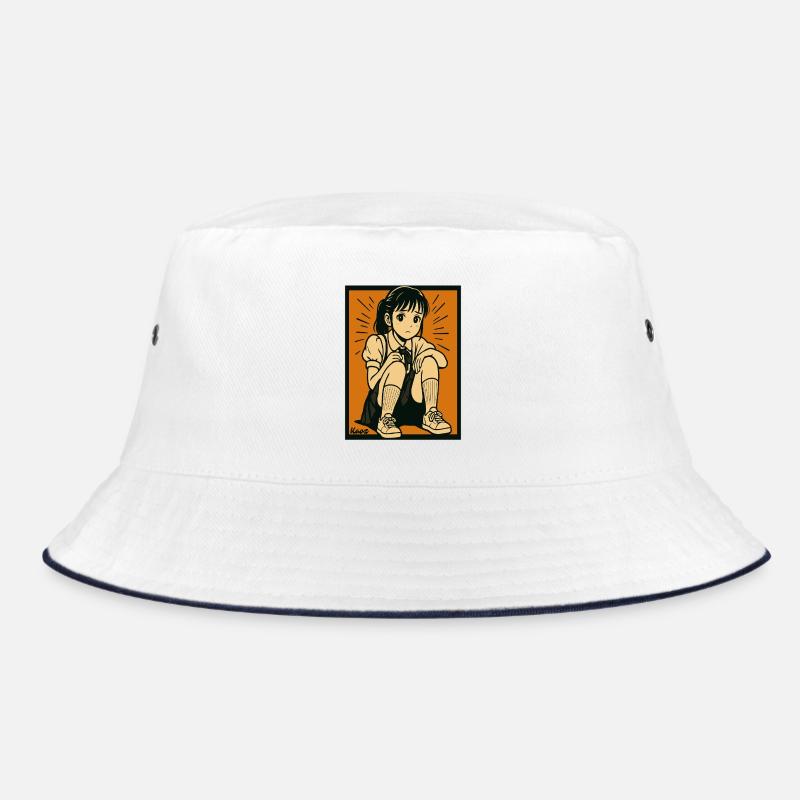 Manga Mädchen sitzend mit angezogenen Knien Bucket Hat