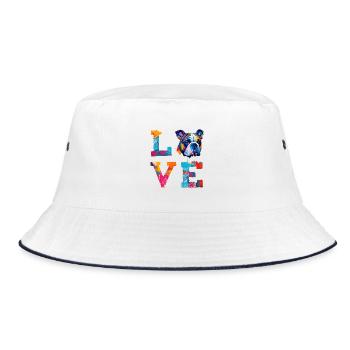Englisches Bulldoggen-Pop-Art-Liebes-Hunde-Liebhaber-Design - Bucket Hat - Weiß/Navy - Vorne