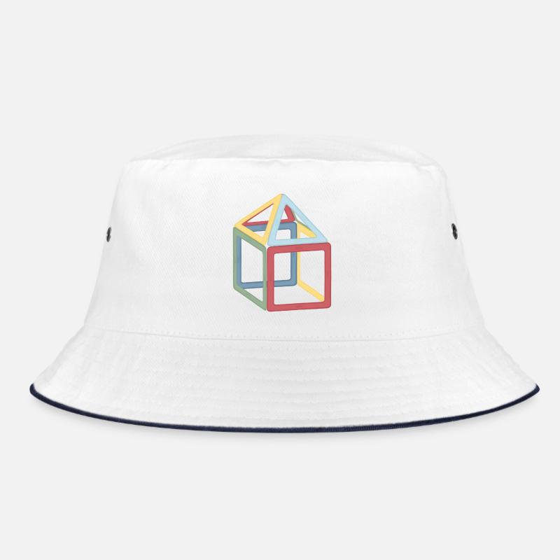 Colorful Cube Block Composition - Bucket Hat - white/navy