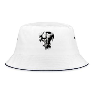 Male Muscular Torso Sketch Art - Bucket Hat - Weiß/Navy - Vorne
