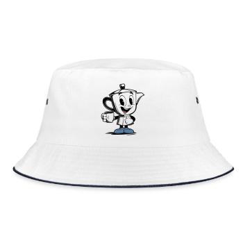 Vintage Mokkakanne Mascot - Bucket Hat - Weiß/Navy - Vorne