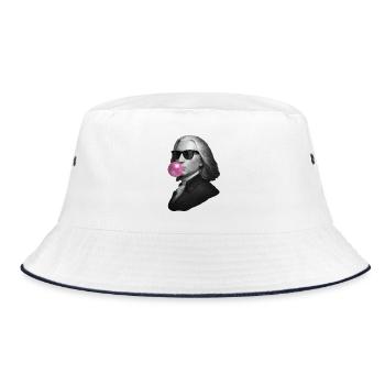 Graues Porträt mit pinker Blase - Bucket Hat - Weiß/Navy - Vorne