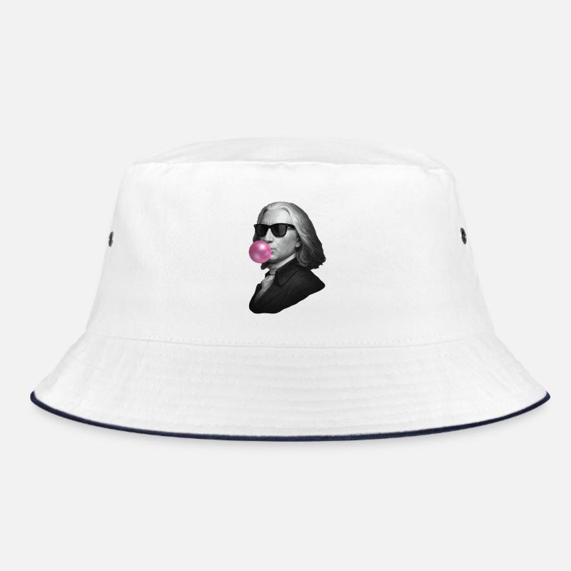 Graues Porträt mit pinker Blase Bucket Hat