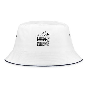 Vorsichtig behandeln. Ich sollte ein Warnetikett haben. - Bucket Hat - Weiß/Navy - Vorne