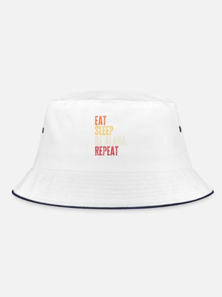 Iss, schlaf Sei Alana, wiederhole Retro-Name - Bucket Hat - Weiß/Navy - Vorne