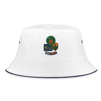 Abenteuerabzeichen Vintage-Aufkleber - Bucket Hat - Weiß/Navy - Vorne