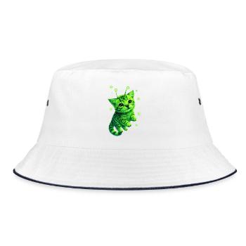 Alien Cat - Bucket Hat - Weiß/Navy - Vorne