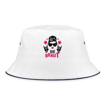 Die Braut Rock JGA Gruppen Shirt - Bucket Hat - Weiß/Navy - Vorne
