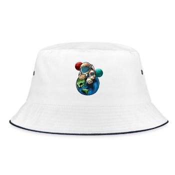 Astronaut umarmt Erde - Bucket Hat - Weiß/Navy - Vorne