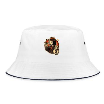 Gängsterhund im Anzug mit Geldsack - Bucket Hat - Weiß/Navy - Vorne