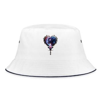 Stellar Heart with Lotus Flower - Bucket Hat - white/navy - Front