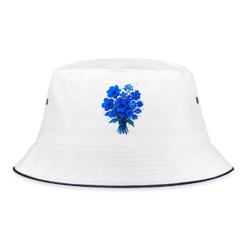 Blue Floral Bouquet Acrylic - Bucket Hat - white/navy - Front