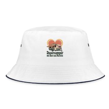Long-term camper with heart and awning retro caravan - Bucket Hat - white/navy - Front