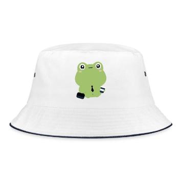 Tired Office Frog in Tie - Bucket Hat - white/navy - Front