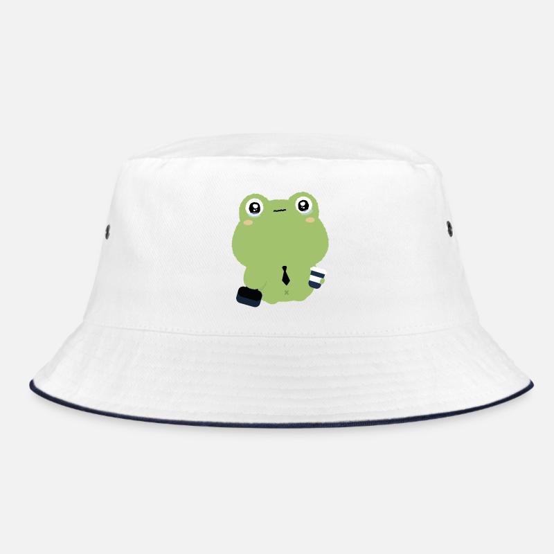 Tired Office Frog in Tie - Bucket Hat - white/navy