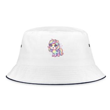 Pastellregen-Einhorn Chibi - Bucket Hat - Weiß/Navy - Vorne