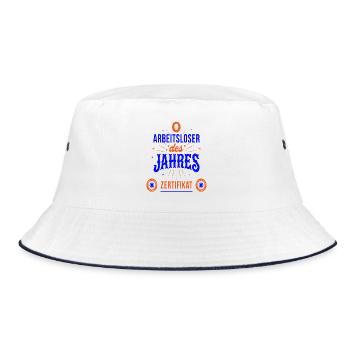 Arbeitsloser des Jahres Zertifikat - Bucket Hat - Weiß/Navy - Vorne