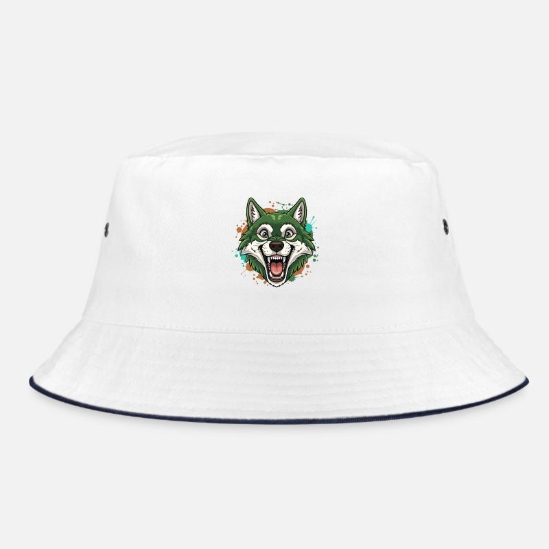 Grüner Wolf mit Farbspritzern Bucket Hat