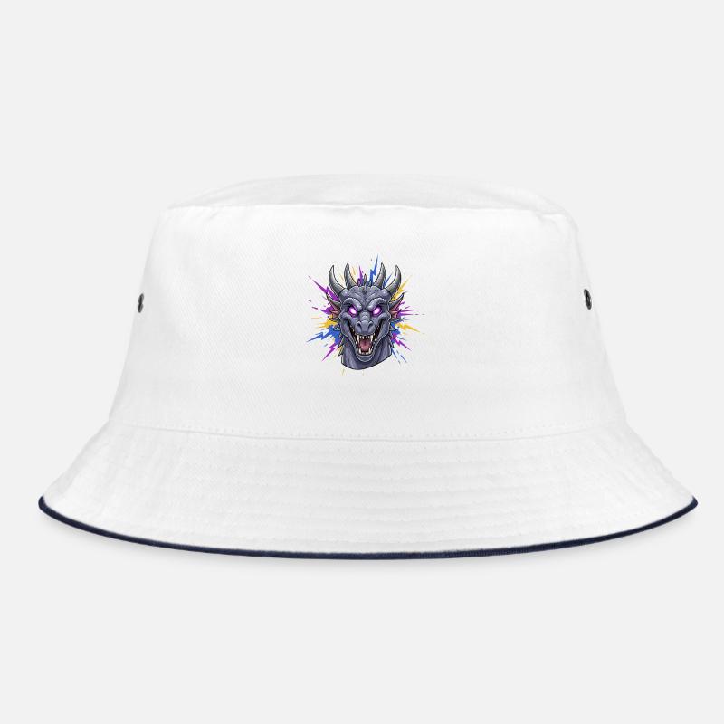 Neon Dragon Head with Paint Splashes Bucket Hat