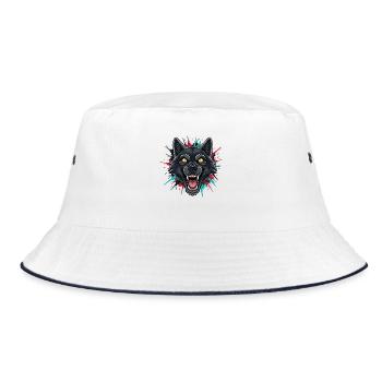 Neon Wolfhead Paint Splash - Bucket Hat - white/navy - Front