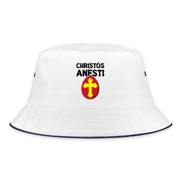 Greek Easter Christos Anesti Orthodox Easter - Bucket Hat - white/navy - Front