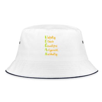 Vegane Werte: Vielfalt Ethik Nachhaltigkeit - Bucket Hat - Weiß/Navy - Vorne