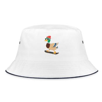 Skate-Duck mit Mütze und Sonnenbrille - Bucket Hat - Weiß/Navy - Vorne