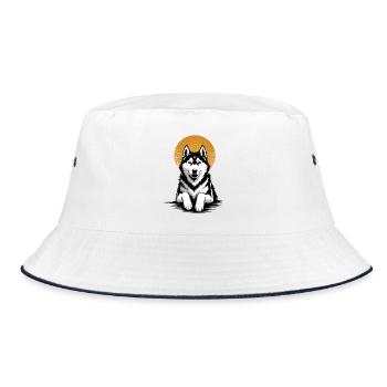 Dog Husky Siberian Retro Sun Dog Portrait - Bucket Hat - white/navy - Front