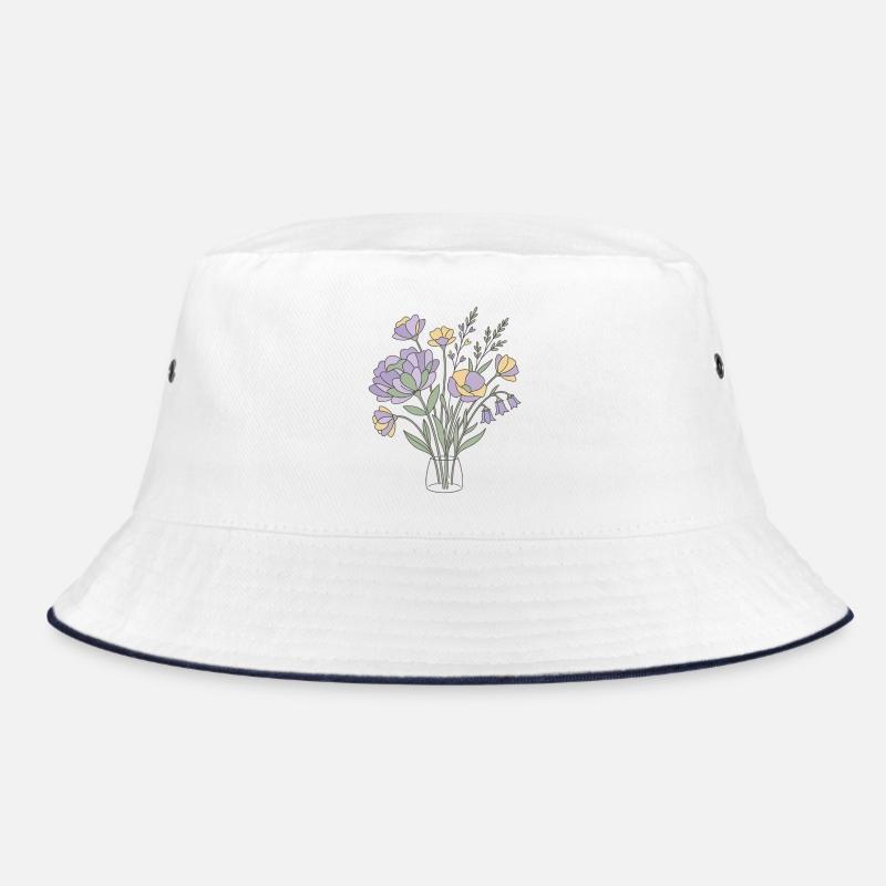 Pastel Blumen Flowers Botanik - Bucket Hat - white/navy