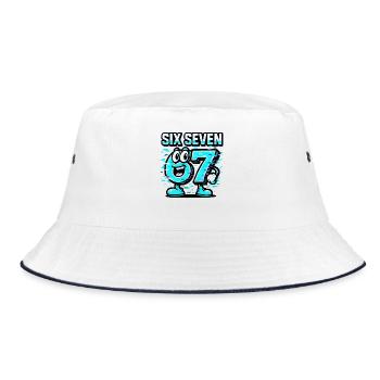 Six Seven 67 Meme Glitch Mascot Italian Brainrot - Bucket Hat - Weiß/Navy - Vorne