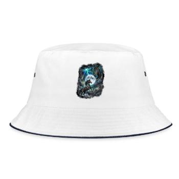 Zwei Wilde Pferde mit Mond Wildlife-Designs - Bucket Hat - Weiß/Navy - Vorne