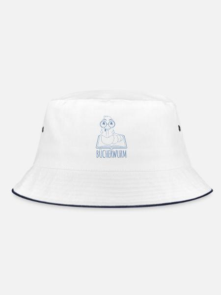 Bücherwurm Silhouette Minimalistisch Nerd - Bucket Hat - Weiß/Navy
