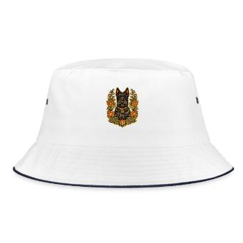 Floral Frame Scottish Terrier - Bucket Hat - white/navy - Front