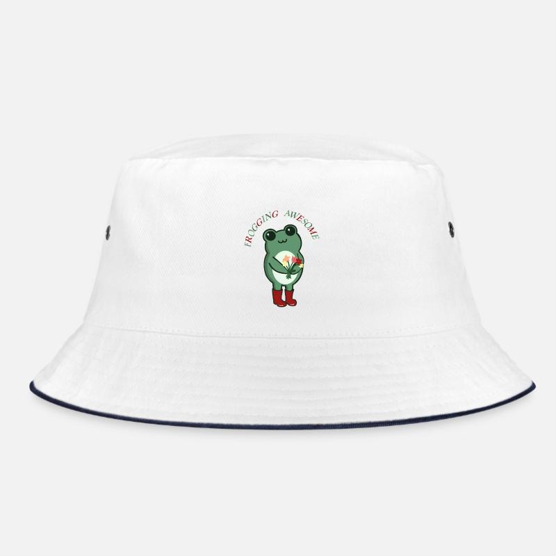 Frogging Awesome – Cute Frog with Flowers - Bucket Hat - white/navy