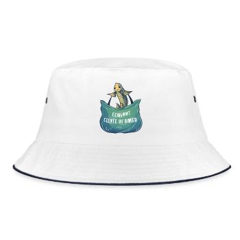 Fröhlicher Meeresfisch mit Wellenbanner - Bucket Hat - Weiß/Navy - Vorne