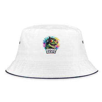 Dino Beats Neon DJ Spruch für Musikfans - Bucket Hat - Weiß/Navy - Vorne